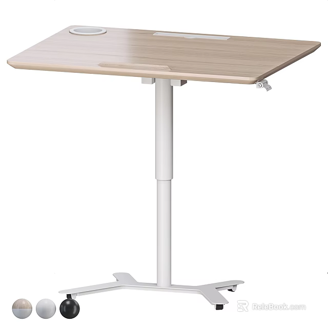 Sleek Adjustable Height Desk With Light Wood Top And White Support Frame 3d model 
