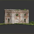 Cartoon Scene Of Ruined Brick Building With Green Plants On Top And Grass Base