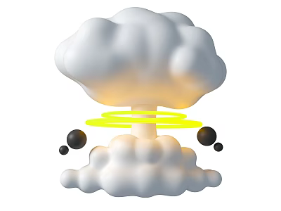 3D Cartoon Cloud Shaped Object With Yellow Circular Rings And Black Spheres 3d model