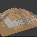 Stepped Pyramid Structure With Stone Blocks Wooden Supports And Statues On Top