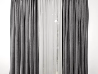 Gray Velvet Curtains With White Sheer Layer For Modern Home Window Decor 3d model