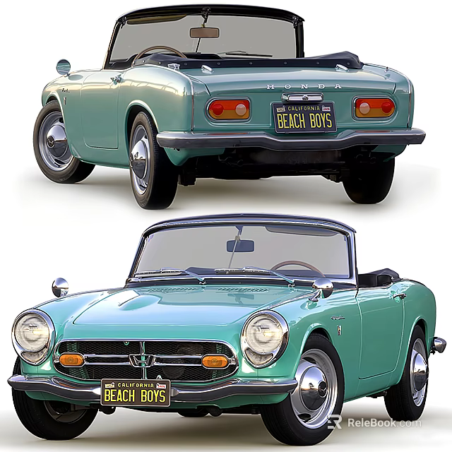 Aqua Vintage Convertible Classic Car Front And Rear 3d model 