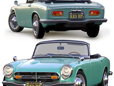 Aqua Vintage Convertible Classic Car Front And Rear 3d model