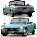 Aqua Vintage Convertible Classic Car Front And Rear