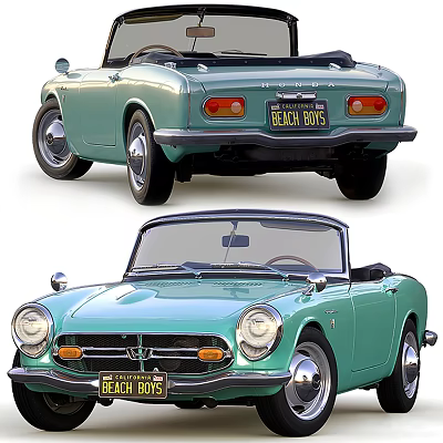 Aqua Vintage Convertible Classic Car Front And Rear 3d model