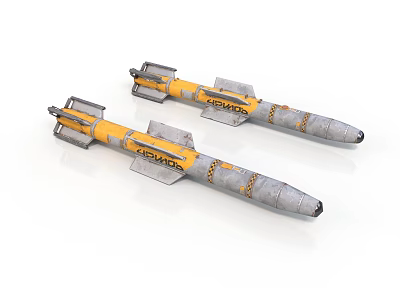 Space Rockets With Yellow And Gray Bodies Featuring Reload Labels And Thrusters 3d model
