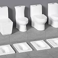 Various White Toilets Including Sitting And Squatting Designs On Gray Tiles