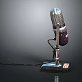 Vintage Microphone With Classic Metal Mesh Grille And Adjustable Stand Base
