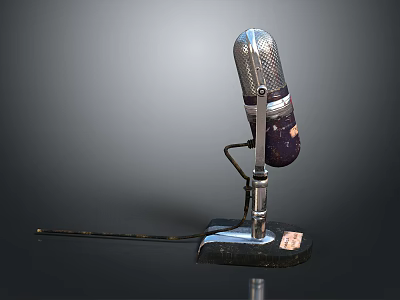 Vintage Microphone With Classic Metal Mesh Grille And Adjustable Stand Base 3d model