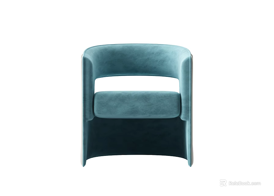 Modern Teal Velvet Single Sofa With Curved Backrest And Armrest 3d model