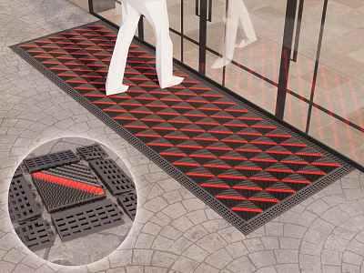 Outdoor Entrance Door Mat With Red Black Diamond Pattern And Non Slip Design 3d model