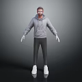 Digital Male Character Wearing Gray Hoodie Black Pants and White Shoes as