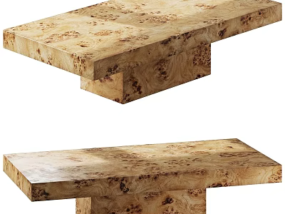 Elegant Natural Burl Wood Rectangular Coffee Table With Solid Pedestal Base For Modern Living Room 3d model