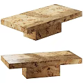 Elegant Natural Burl Wood Rectangular Coffee Table With Solid Pedestal Base For Modern Living Room
