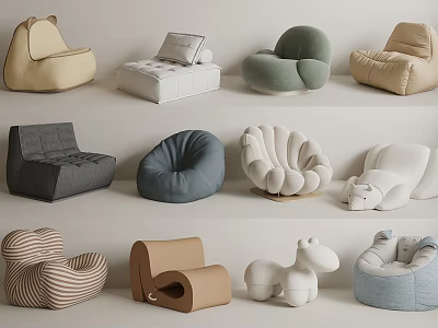 Multiple Stylish Single Sofa Designs Featuring Different Colors and Unique Shapes 3d model