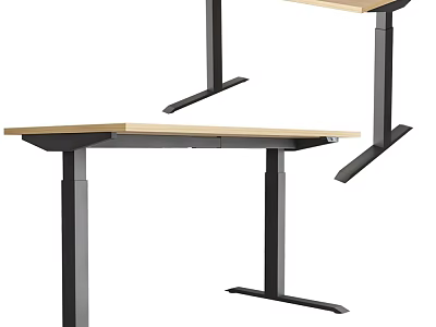 Modern Adjustable Home Office Desk with Wooden Top and Black Metal Frame 3d model