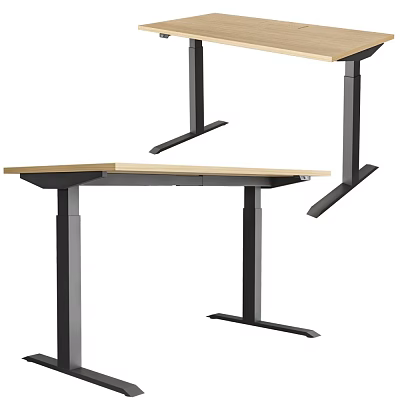 Modern Adjustable Home Office Desk with Wooden Top and Black Metal Frame 3d model