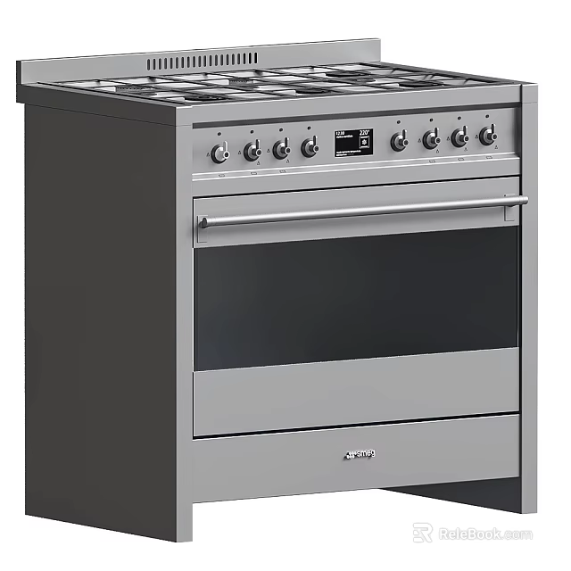Stainless Steel Kitchen Range With Gas Cooktop Oven And Control Knobs 3d model