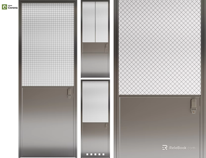 Industrial Swing Door Designs with Grid Mesh and Metal Frame for Interior Use 3d model 