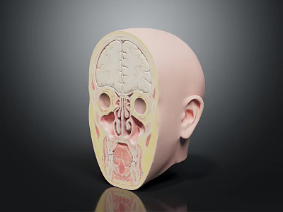 Human Head Anatomical Model Displaying Internal Organs Brain Nasal Cavity And Hair Scalp 3d model