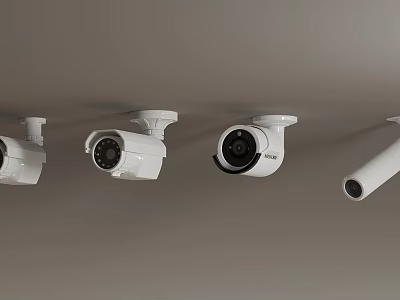Various Types of White Security Cameras Mounted on Ceiling for Surveillance 3d model