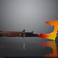 Flaming Blade Weapon With Red Decorative Handle And Sharp Orange Yellow Edge