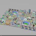Diverse Urban Buildings in 3D Model with High Rise Structures and Green Spaces
