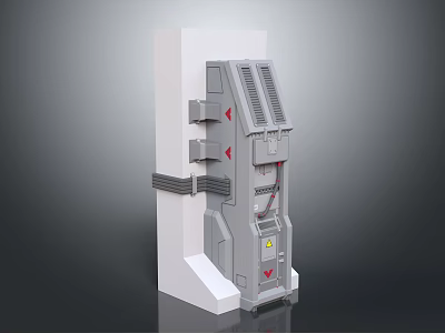 Gray And White Industrial Machine Component With Panels Vents And Red Indicators 3d model