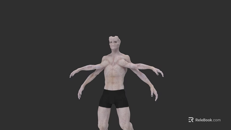 Shirtless Multiple Armed 3D Game Movie Character With Black Shorts And Dark Background 3d model 