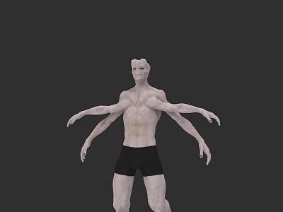 Shirtless Multiple Armed 3D Game Movie Character With Black Shorts And Dark Background 3d model