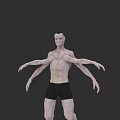 Shirtless Multiple Armed 3D Game Movie Character With Black Shorts And Dark Background