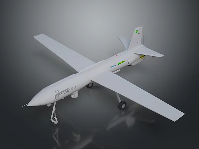 White Fixed Wing Drone Model With Long Wings Tail Logo And Landing Gear 3d model