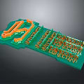 Computer Printed Circuit Board With Green Substrate Orange Wiring And Precision Layout 3d model