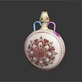 Decorative Ceramic Vase With White Body Red Floral Patterns And Two Handles