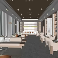Modern Lounge Area With Plush Sofas Wooden Bookshelves And Warm Lighting