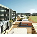 Modern School Building Campus With Academic Buildings Sports Field And Landscaped Areas