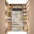 Built in Wine Cabinet Interior With Glass Door Organized Wine Bottles Wooden Shelves And Kitchen Items