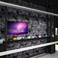 LES Exhibition Booth With Glass Facade Digital Screen Brick Wall Decor And LED Lighting