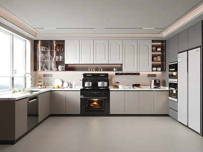 Modern Kitchen Interior With Sleek Cabinets Island Counter Appliances And Natural Light 3d model