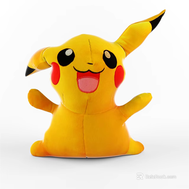 Cute Yellow Pikachu Plush Doll With Red Cheeks And Open Arms 3d model 