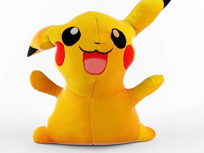 Cute Yellow Pikachu Plush Doll With Red Cheeks And Open Arms 3d model