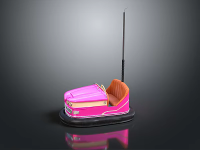 Pink Bumper Car With Orange Seat And Black Base On Gray Background With Reflection 3d model
