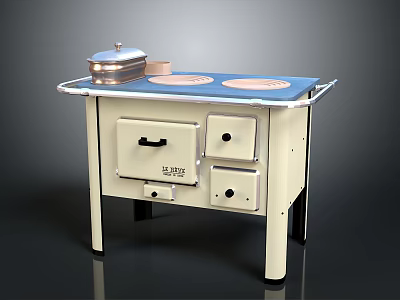Vintage White Elstar Electric Cooker With Two Circular Cooktops Covered Pot Drawer And Cabinet Door 3d model
