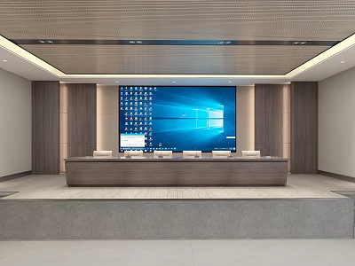 Modern Conference Room Interior With Large Screen Long Table And Wooden Walls 3d model