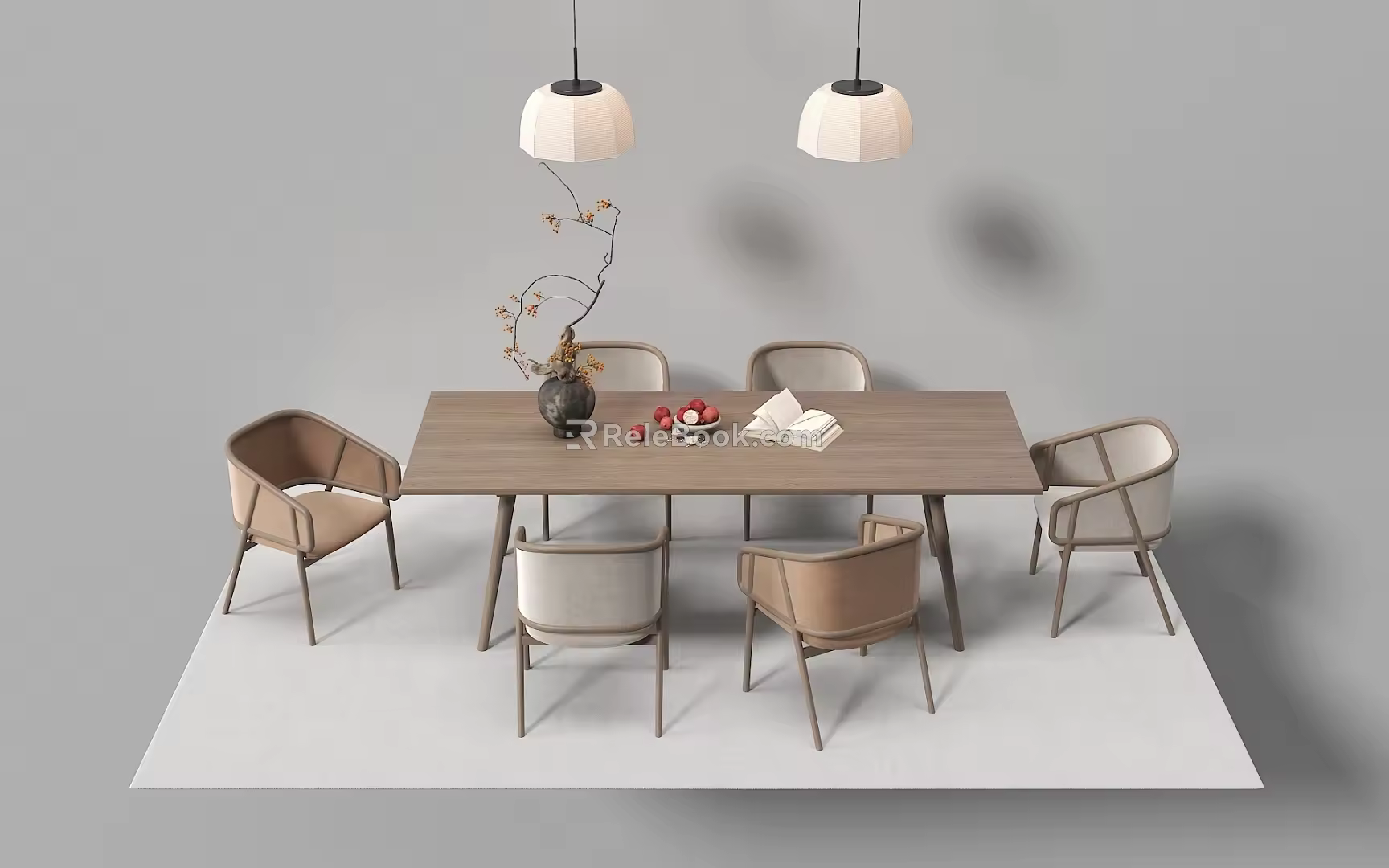 New Chinese Dining Table and Chair Rectangular Dining Table 3d model
