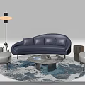 Modern Blue Sofa With Marble Coffee Table And Accent Chairs Set 3d model
