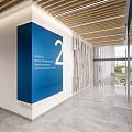 Modern Elevator Corridor With Blue Sign Number 2 University Registrar Office Wooden Ceiling Marble Floor