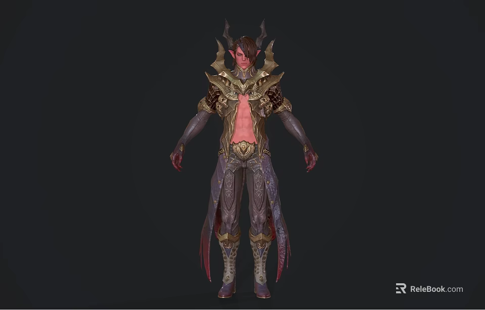 Fantasy Style Ornament Decoration Set with Demonic Horns Intricate Armor Details Metallic and Leather Accents 3d model 