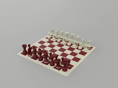 Classic Chess Board Game Entertainment with Red And White Pieces On Checkered Board 3d model
