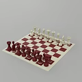 Classic Chess Board Game Entertainment with Red And White Pieces On Checkered Board